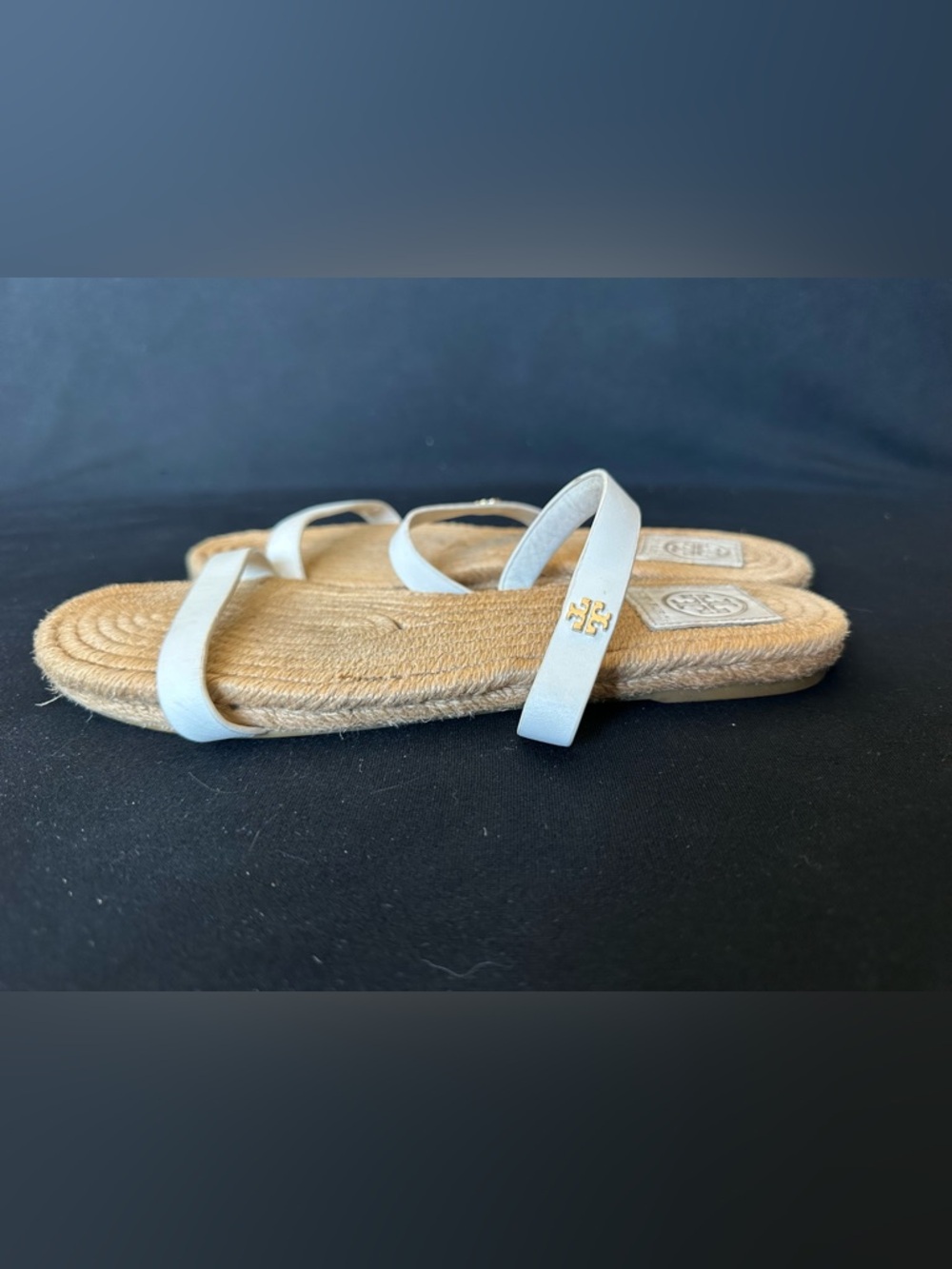 Tory Burch White Leather Double-Strap Espadrille Slide Sandals - Picture 4 of 8
